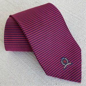 Tommy Hilfiger Silk Tie Red & Navy Stripe Hilfiger Crest 55”